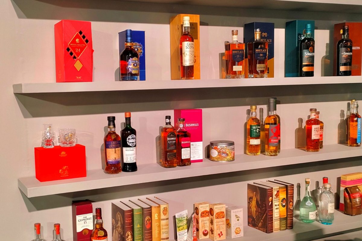 Spirits were grouped and displayed together with some of the original packaging;
Image Source: 5 Star Plus Retail Design